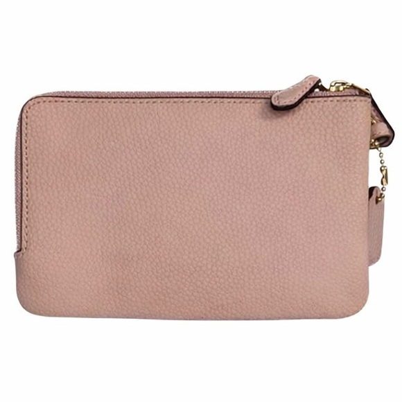 Coach Blush Pink Pebbled Leather Double Zip Wristlet Gold - Picture 2 of 9